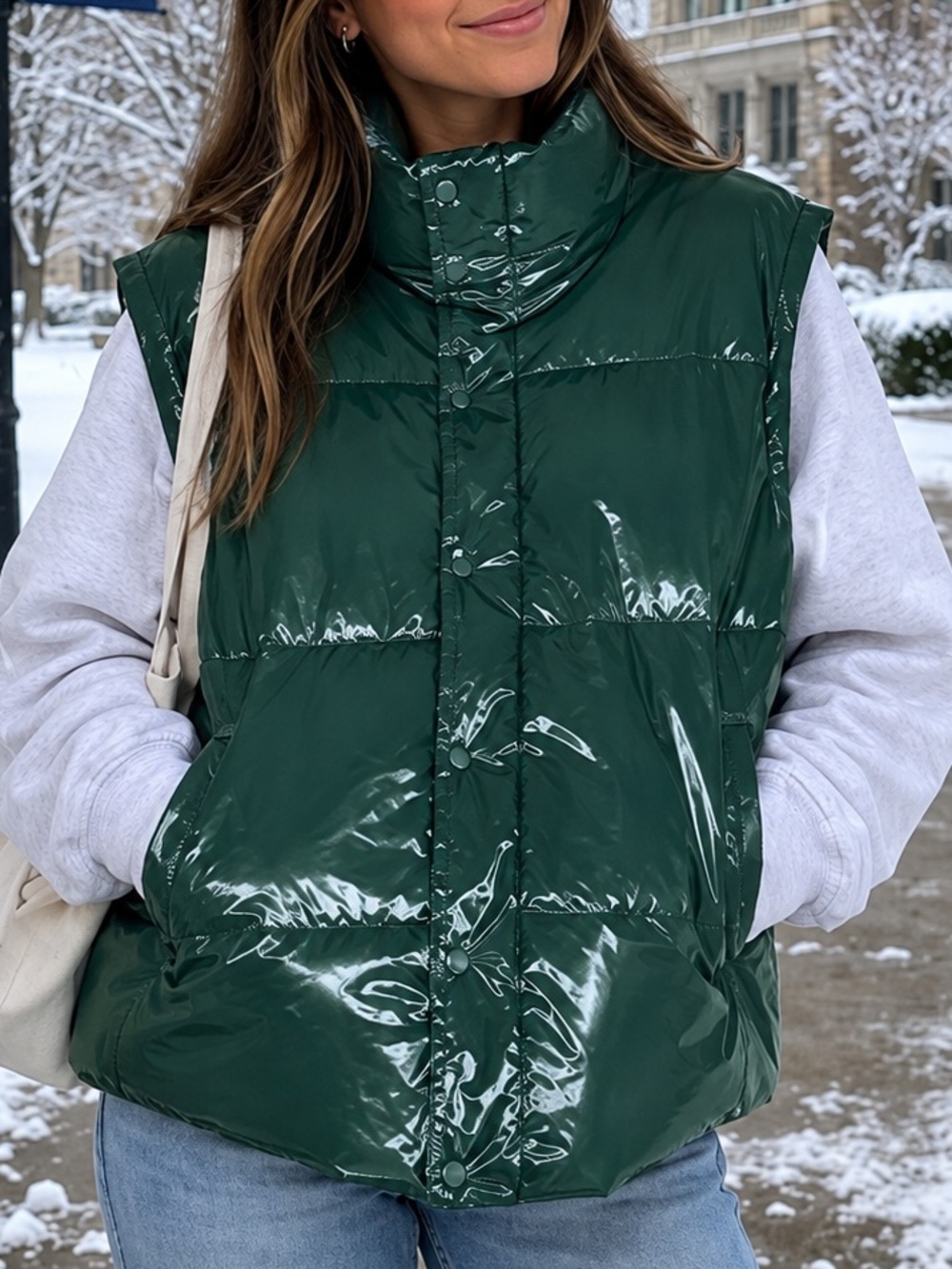 NWT Aerie OFFLINE Dark Green High Shine Puffer Vest Medium